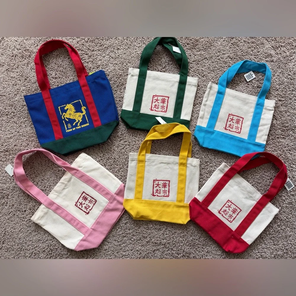 99 Ranch Mini Tote Bags set of 6 Blue Red Green Yellow Pink New With Tags - Picture 2 of 4